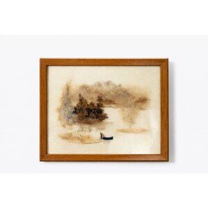 Framed Wall Decor Felted Abstract Vintage Natural Wool New Zealand Artist Olive